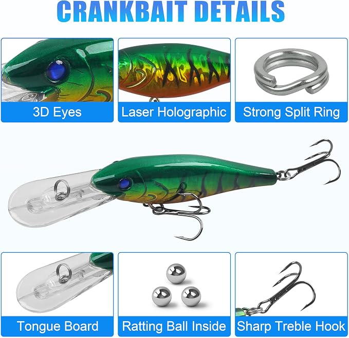 Fishing Lures Kit Crankbait Minnow Hard Bait Set Deep Diving Jerkbait Swimbait Popper Pencil Walleye Lures Artificial Fishing Bait for Bass Trout Redfish Saltwater Freshwater Fishing Lure