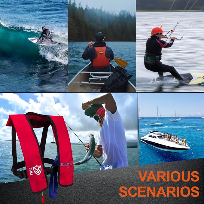 Automatic Inflatable Life Jacket | Inflatable PFD Jackets for Adults|Kayak Life Vest | for Outdoor Water Sports | Fishing Sailing | Jet Skiing | Supports up to 330 lbs