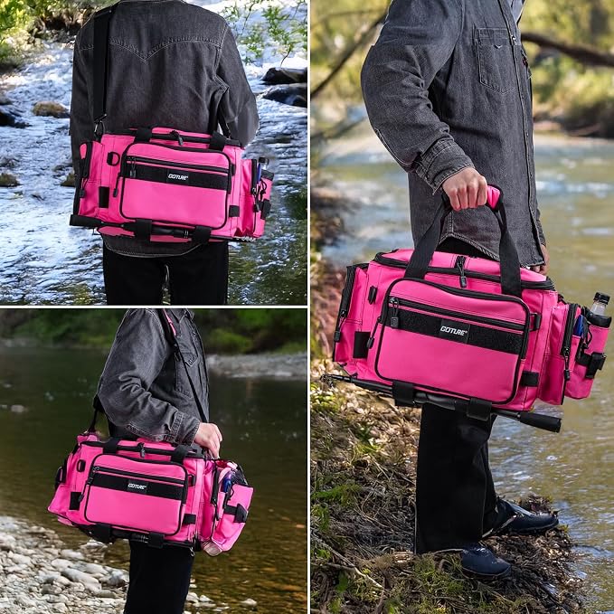 Goture Fishing Tackle Bag with 2PCS 3700 Tackle Boxes | 600D Water-Resistant, Rod Straps, Detachable Bottle Pouch, SBS Zippers, Freshwater & Saltwater Gear Storage Fishing Bag