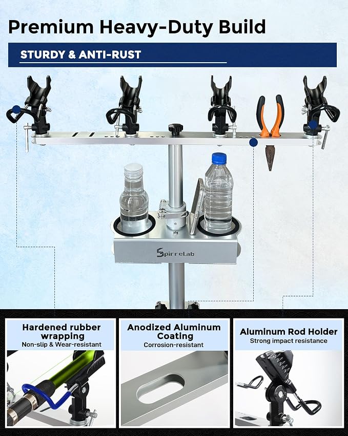 Spider Fishing Rod Holders for Boat, Aluminum Crappie Fishing Pole Mount, Adjustable Height & Angle, Boat Rod Rack for Spider Rigging