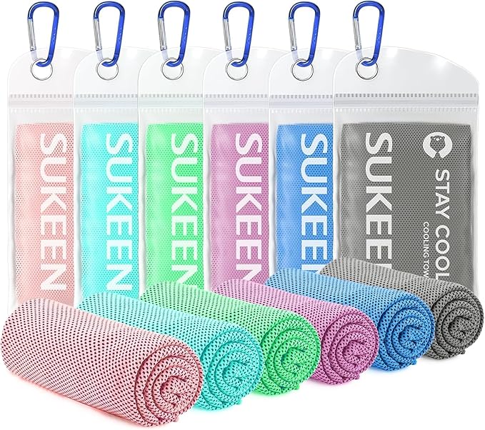 Sukeen 6 Pack Cooling Towels (40"x12") for Neck and Face, Ice Towel for Hot Weather, Soft Breathable Chilly Gym Towels, Cooling Towel for Work Out, Yoga, Running, Camping & More Activities