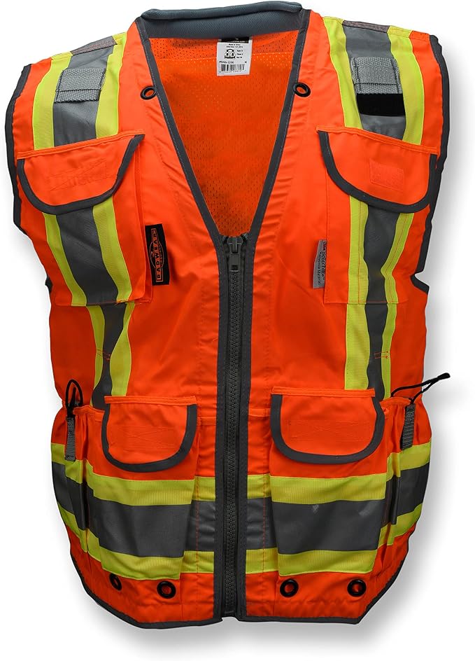 Radians SV55 Class 2 Heavy Woven Two Tone Engineer Vest with Padded Neck to Support Extra Weight in Cargo Pockets, Orange, 2X-Large