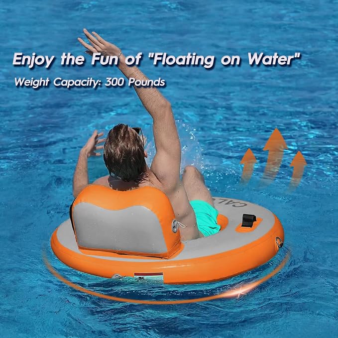CALOBANA Round Floating Ring Inflatable Water Hammock Heavy Duty River Floats Lake Raft for Adults Tanning Pool Lounger Float Island Platform Pad Mat for Party