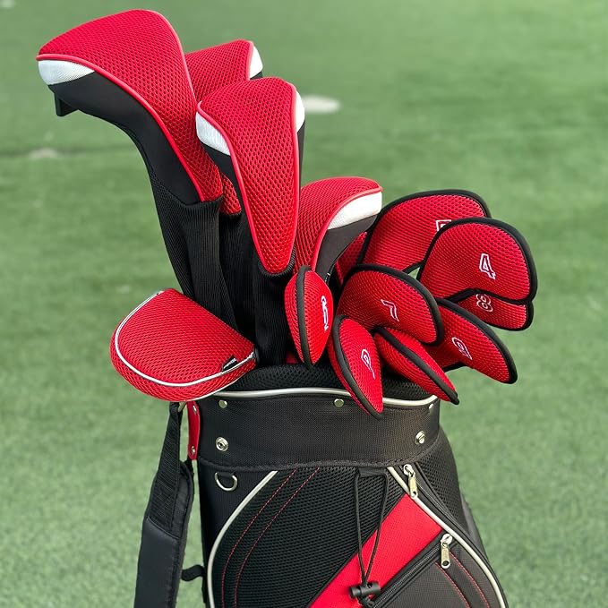 Andux 3pcs Long Neck Golf Hybrid Club Head Covers Dial No. Tag CTMT-02 | Mesh Breathable material | all the Same Size | Coloured Piping | Pull-On Closure