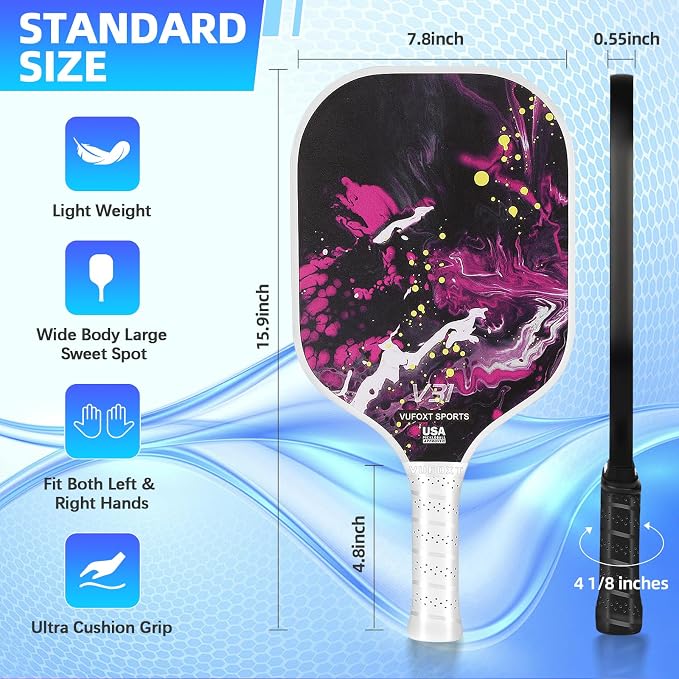 Pickleball Paddles Set of 2/4, USAPA Approved Carbon Fiber Surface Pickle Ball Set - 14mm PP Honeycomb Core of Lightweight Pickleball Rackets -Suitable for Beginners' Training and Game（Blue）