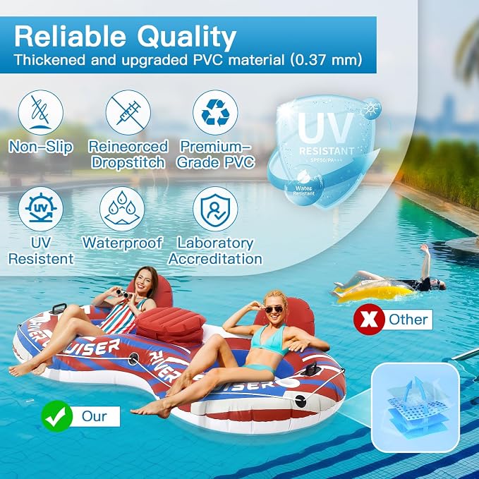River Tubes for Floating Heavy Duty Inflatable Floating Lounger Premium River Water Rafts Pool Float with Cup Holder Above Lake for Adults