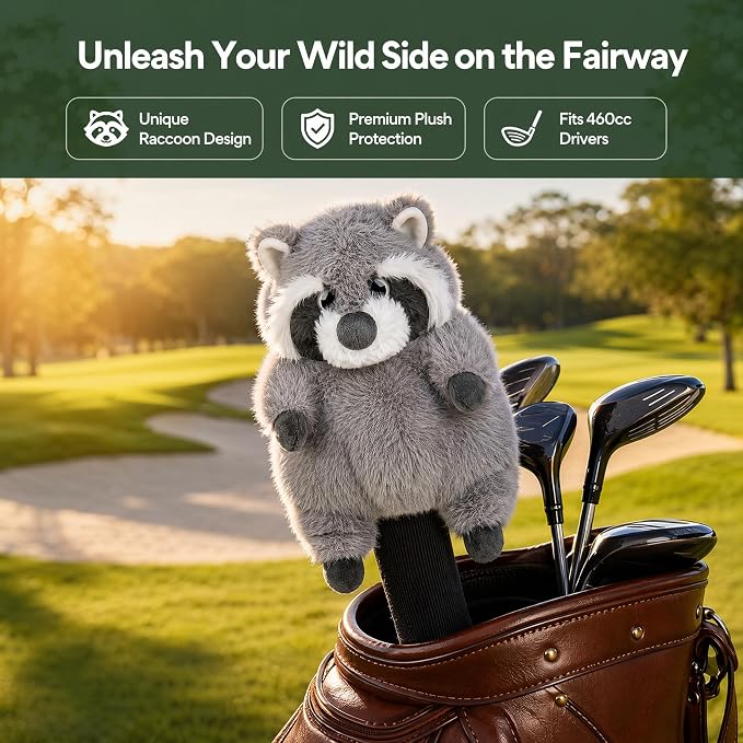 Cute Red Panda Golf Headcover, Animals Plush Golf Club Head Covers, Small Size Fits Hybird and Irons, Large Size Fits Standard 460cc Driver Head