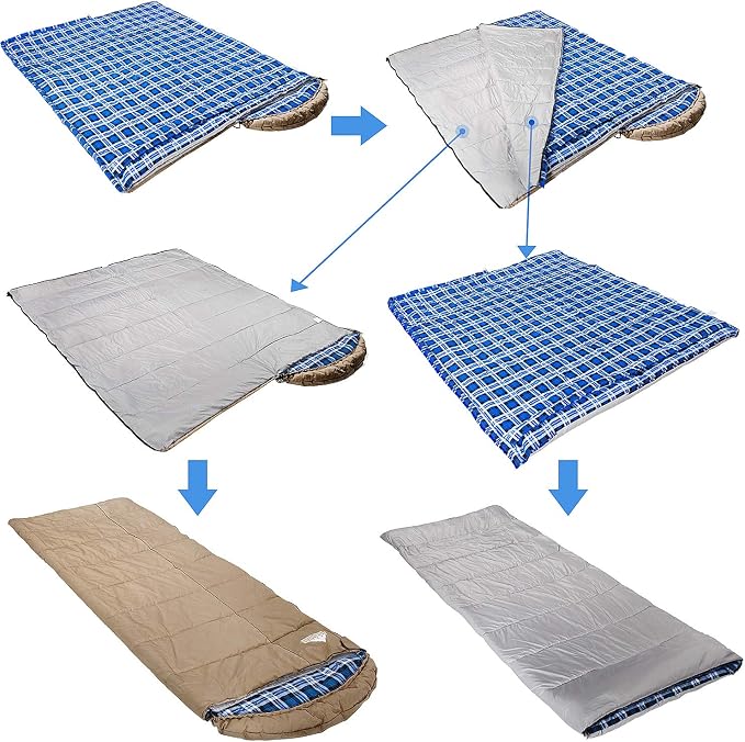 0 Degree Canvas Sleeping Bag for Adults, Cotton Flannel Sleeping Bag for Winter Camping, Fishing, Hunting or Traveling, Durable Cotton Canvas Shell and Removable Flannel Liner
