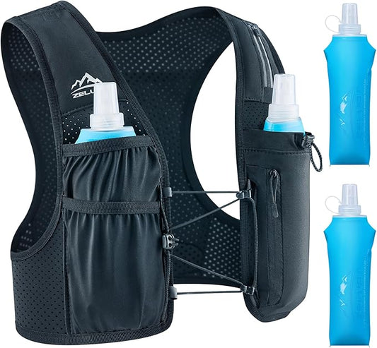 Zelvot Running Vest for Women Men, USA Original Patent, Adjustable Chest Straps Running Hydration Vest with 500ml Soft Flask, Lightweight Reflective Hydration Backpack for Marathon