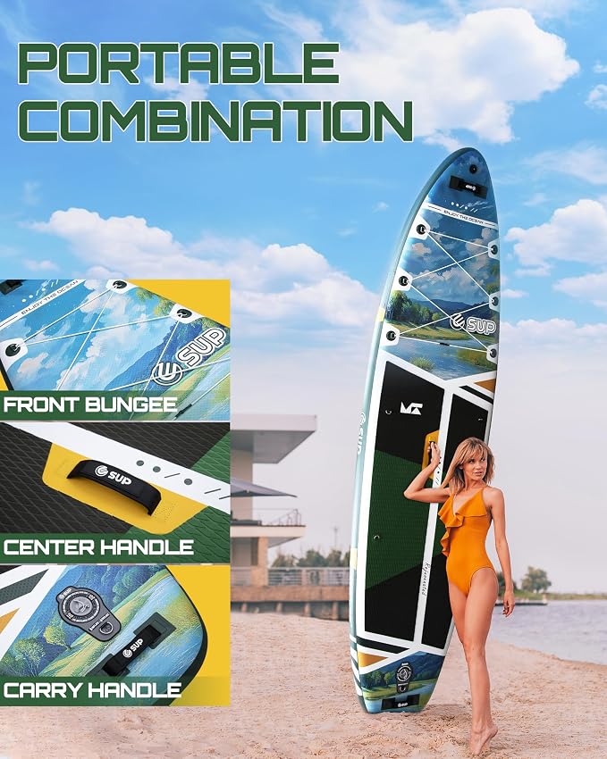 ESUP Extra Wide Inflatable Paddle Board 11’6" ×34/35" ，Super Stable Stand Up Paddleboards for 2 Person/Family/Large Size, Inflatable SUP with Paddle, Pump & Shoulder Strap