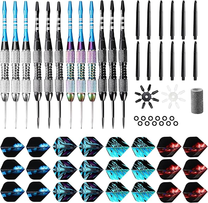 WINSDART Darts Metal Tip Set Professional Metal Darts for Dartboard Steel Tip Darts with Nonslip Iron Barrel Aluminum Dart Shafts,Extra Flights,Dart Sharpener,Gift Box