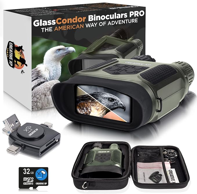 CREATIVE XP Pro Night Vision Binoculars - Digital Infrared, 4" Screen, 2X Zoom - Essential Deer Hunting Accessories, Tactical Gear, Security Goggles, Military Grade - 32GB Card, Neck Strap, Case