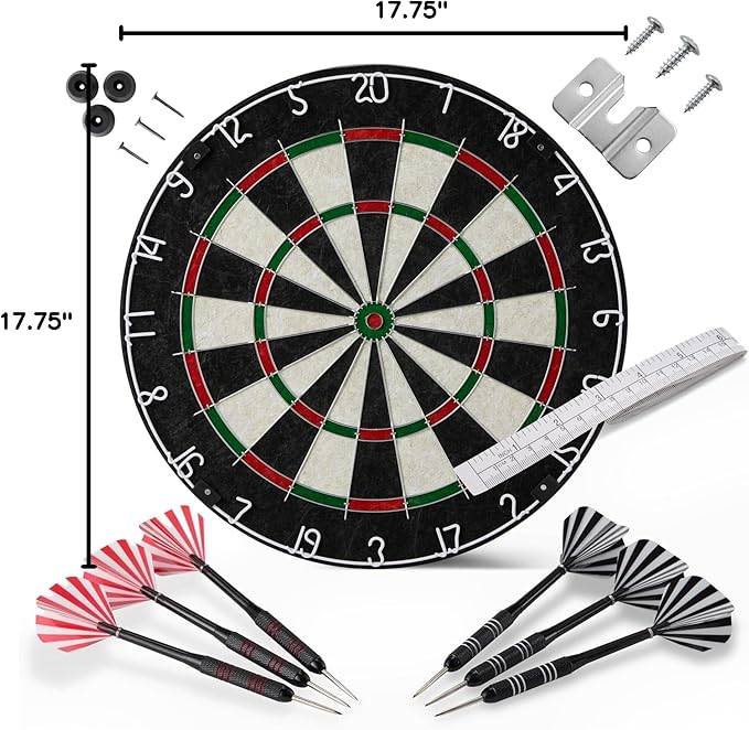 Amazon Basics Dartboard for Adults, Regulation Size, with Steel Tip Darts