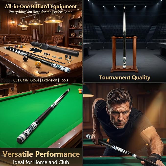 Tai ba cues Pool cue Stick + Hard Case, Multi-Weight System, Multilayer Leather Tip -12.5/11.5mm, 58", Hardwood Canadian Maple Professional Billiard Cue Stick