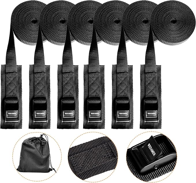 WEDAMER 6 Pack Kayak Tie Down Straps 16.4Ft Cam Buckle Tie Downs Adjustable Kayak Strap for Trucks Motorcycles Boat RV, Ratchet Lashing Straps for Roof Rack Trailer Cargo Packing Securement 1" x 16.4'
