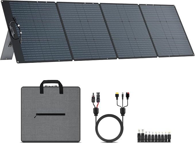 200W Portable Solar Panel for Power Station, 24% High Efficiency ETFE Foldable Solar Panel Charger, QC3.0, 5521+7909+35135, MC4 Output, Waterproof, for Outdoor Camping, RV, Emergency Power
