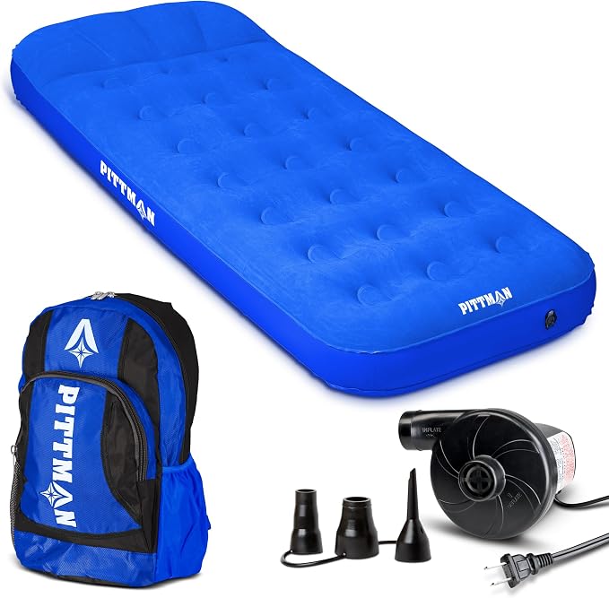 Pittman - Kids Air Mattress - Deluxe Kids Inflatable Bed with Electric Pump & Durable Backpack - Perfect Teen to Toddler Blow up Mattress for Sleepovers, Camping or Childs Travel Bed