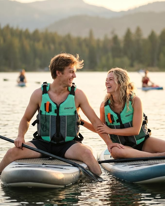 Owntop Swim Jacket Adult Youth | Hydration Pack | Dual Mesh Pockets | Attached Whistle | Ultra-Thin for Freer Movement | Kayak, Boating, Fishing, All Watersports