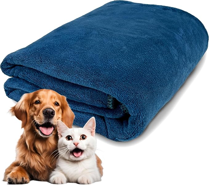 Extra Large Dog Towel for Big Dogs — 400 GSM Premium Microfiber, Fits Golden Retriever, Labrador, Bernese — Super Absorbent Quick Dry, Machine Washable (Blue, 2XL)