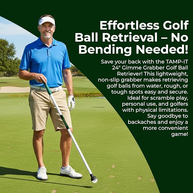 TAMP-IT 24" Gimme Grabber Golf Ball Retriever – Lightweight Pickup Tool, Easy Retrieval, Ideal for Scramble Play & Personal Use, Water Retriever Tool, Picker Upper Grabber, Non-Slip Golf Ball Picker