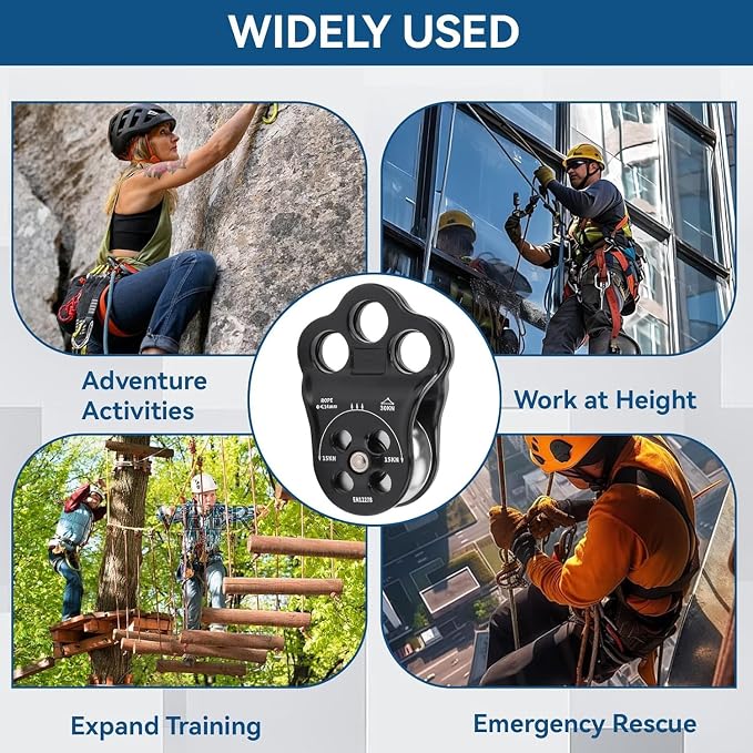 Climbing Pulley, 30KN Hitch Climber Pulley Equipment Dual Bearing for Rigging Hauling Arborist Tree Climbing