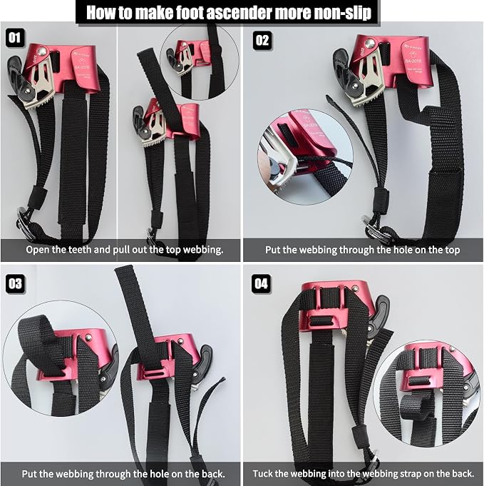Foot Ascender Upgraded Foot Riser 140kgs Strong Rappelling Gear Equipment for Rock Climbing Tree Arborist, Climbing Rescue Caving, Mountaineering, 8~13MM Rope, Right/Left Foot, 4kN