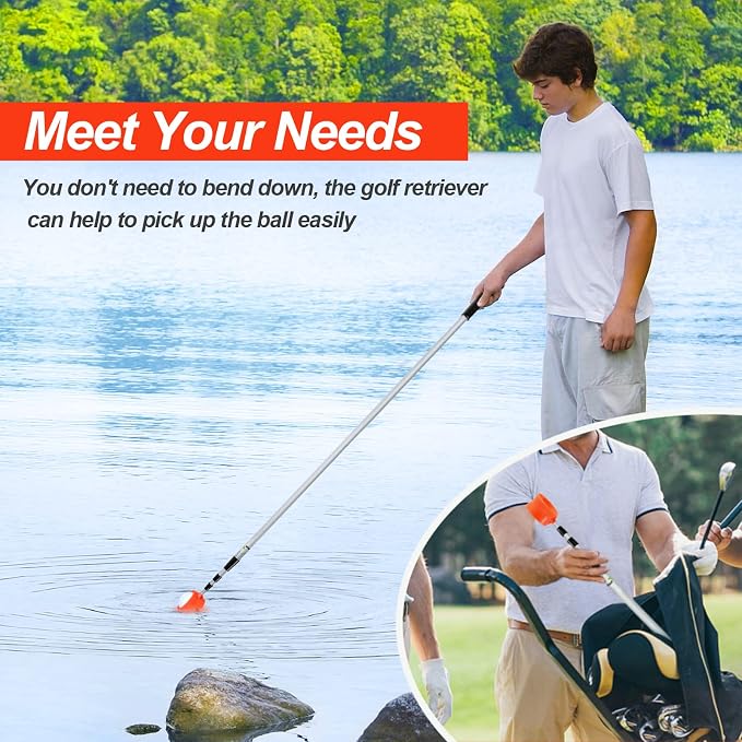 Golf Ball Retriever - Telescopic Aluminum Alloy Pole and Firm Nylon Cup Grabber