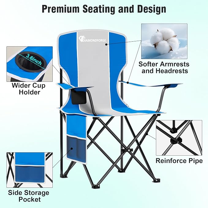 Camping Chair, 300 LBS High Back Sturdy Lawn Chairs Folding (Gray Blue) | Outdoor Portable Folding Camping Chair for Adults, with Cup Holder for Picnic, Lawn, Beach, Park, Fishing and Sports
