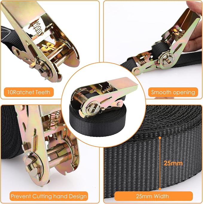 LIFERUN 10 Pack 1" x 20' Ratchet Straps Heavy Duty, 1760lbs Break Strength Endless Ratchet Strap, NO Hook, Tie Down Straps for Motorcycles, Goods, Luggage,Black