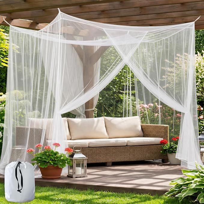 Camping Mosquito Net 10'x10' Ultra Large White Outdoor | One-opening 118"x118"x77", Bottom Fixing Strap, Insect Netting Mesh, w/ Carrying Bag for Camping, Picnic, Patio, Trips