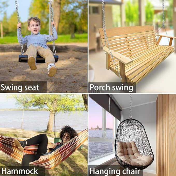 BeneLabel 2Pcs 28 inch Silver Hanging Chain Kits with 4 Carabiners 1000 LB Capacity Heavy Duty Hanging Hammock Chair Hardware Swing Extender Chain for Hanging Chair, Punching Bags, Porch Swing