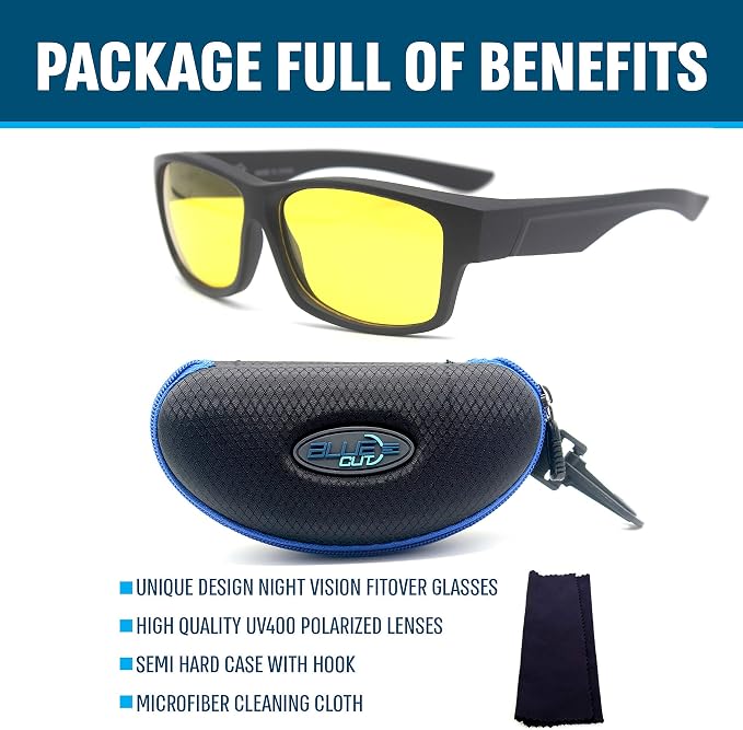 BLUE CUT Fit Over Polarized Sunglasses Driving Clip-on Over Glasses, Solar Shield Sunglasses Over Prescription Glasses