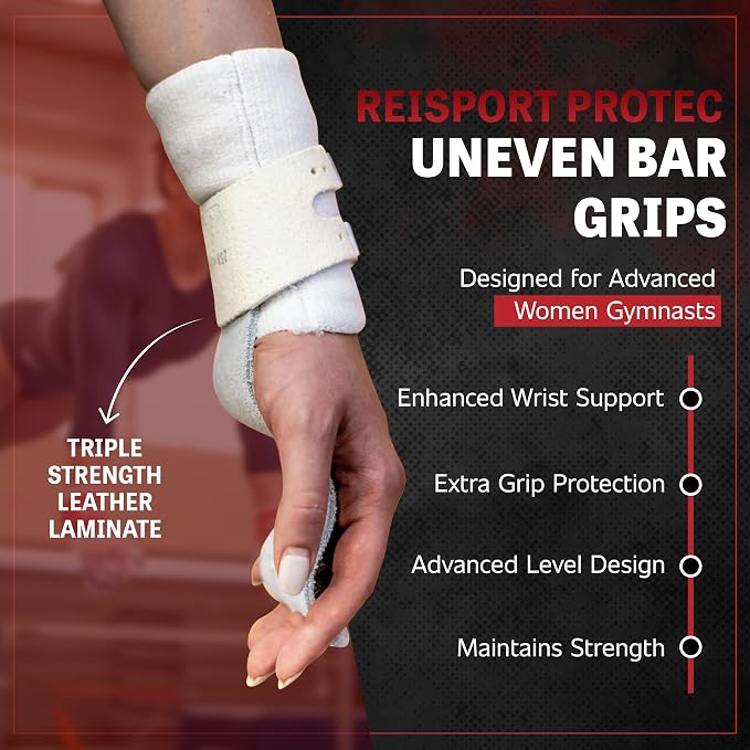 Reisport Protec Uneven Bar Gymnastics Grips for Women - Triple Strength Leather Hand Grips for Gymnastics Bars - Gymnastics Equipment & Accessories for Advanced Gymnasts