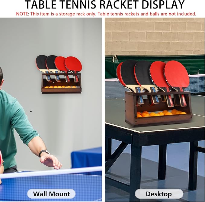 Ping Pong Paddle Holder Wall Mount & Desktop 2-in-1,Table Tennis Racket Display Organizer Holds 8 Rackets, Ping Pong Paddle Storage Rack in Game Room, Man Cave, Office, Home