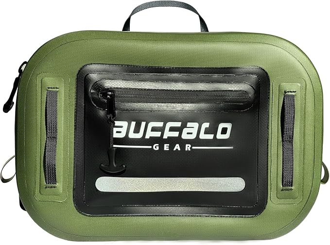 Buffalo Gear Waterproof Fishing Fanny Pack,8.9L Fishing Waist Pack with Airtight Zipper for Fly Fishing,Kayaking,Camping,Outdoor Sports Green
