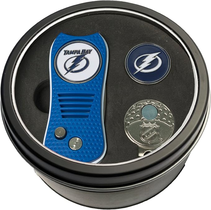 Team Golf NHL Gift Set Switchblade Divot Tool, Cap Clip, & 2 Double-Sided Enamel Ball Markers, Patented Design, Less Damage to Greens, Switchblade Mechanism