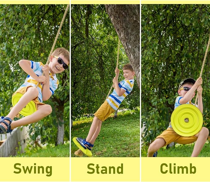 IFOYO Tree Swing Disc, Round Kids Swing Seat for Outdoor Backyard Playground, Holds 220lbs 100kg for 3 to 10 Years Kids Children, Yellow