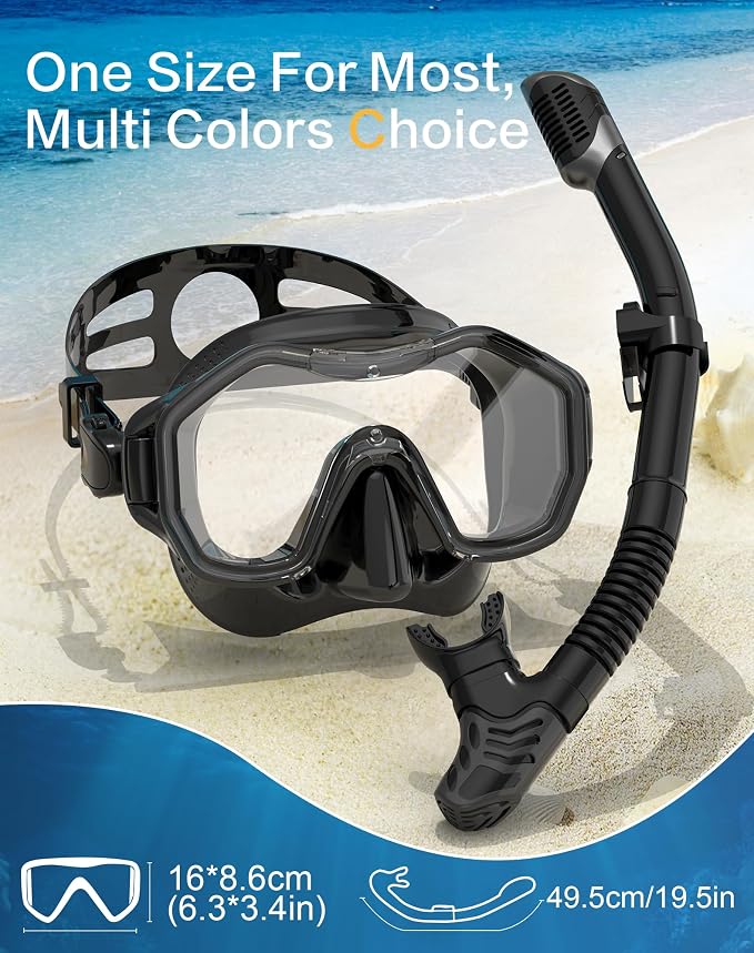 Snorkeling Gear for Adults Kids, Dry-Top Snorkel Set, 180°Panoramic Wide View Diving Mask Breathing Freely Snorkel Mask for Snorkeling Scuba Diving Swimming Travel