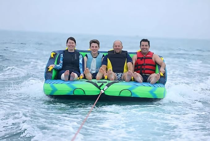 2-4 Person Towable Tubes for Boating, Sofa Style Boat Tube, Water Sports Inflatable Towables Tubes for Boats to Pull, Dual Tow Points, Durable Nylon Cover