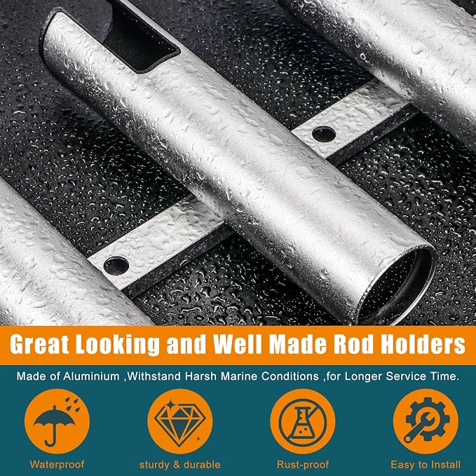 Aluminum Fishing Boat Rod Holder, 3/4 Link Tube Rod Rack, Marine Grade Aluminum Rod Mount for Boats & Yachts, Silver