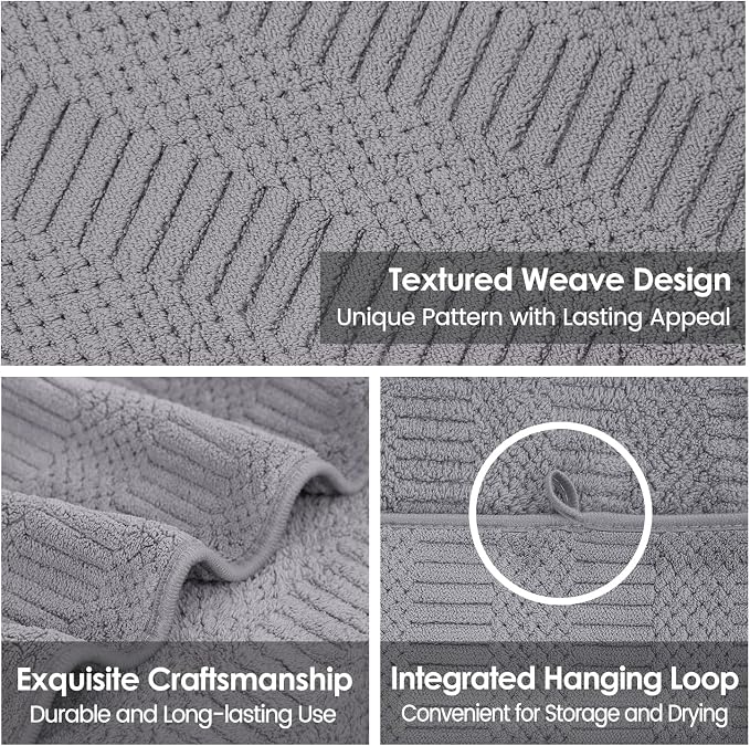 JML Bath Towels Set of 2, 30" x 60", Large Microfier Body Towel for Adult, Oversized, Soft, Super Absorbent, Fast Drying, Use for Sauna, Salon, Gym,Sport, Fitness, Yoga, Diamond Cross Grid Gray
