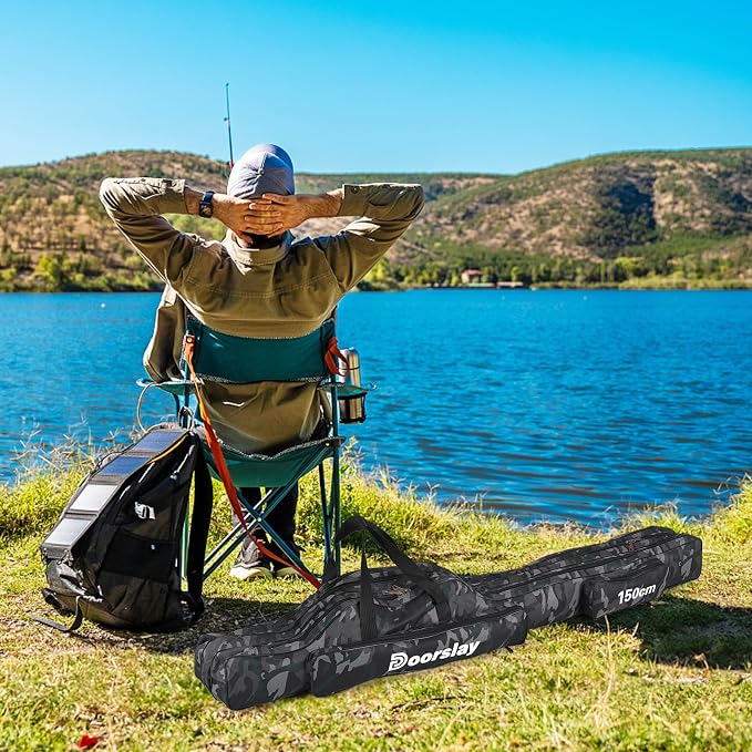 Fishing Rod Case - Three Layer Oxford Portable Folding Pole Bag, Waterproof Tackle Storage, Travel Bags for Camping, Hiking