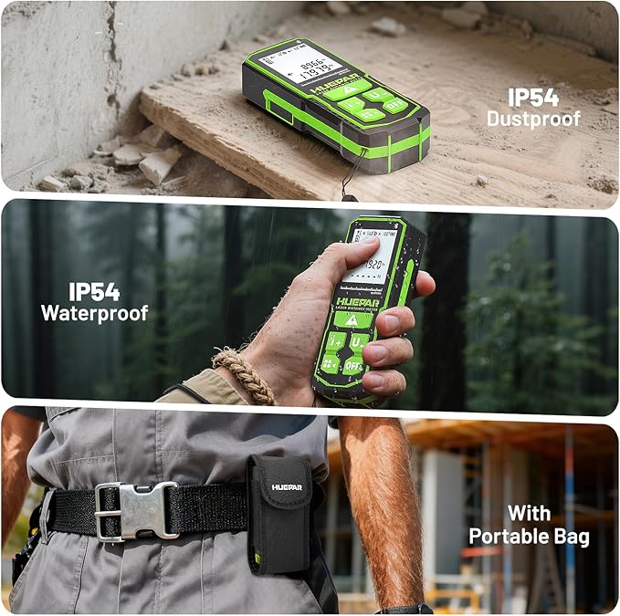 Huepar 330Ft Green Laser Measuring Tool with APP Control, 5 Years Warranty, Rechargeable Bluetooth Distance Meter, ±1/16" High Accuracy, Angle Sensor, Multiple Modes, IP54, for Home & Construction