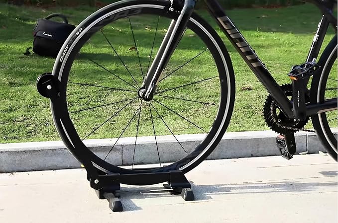 Foldable Bike Floor Stand - Aluminum Alloy Universal Bicycle Parking Rack for Mountain, Road & Kids Bikes - Indoor Bike Storage Holder for Garage, Home & Shop Display