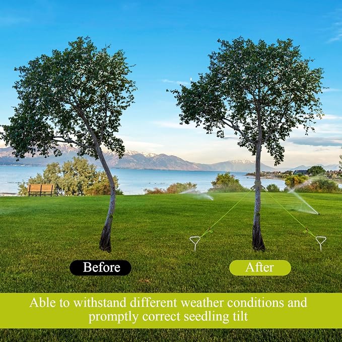Sintuff 12 Set Tree Stakes and Supports Kit for Anti Hurricane Leaning Trees Straightening Heavy Duty 15. 75" Spiral Tree Stake with 13. 12 ft Ropes and 15. 75'' Support Straps (Bright Green)