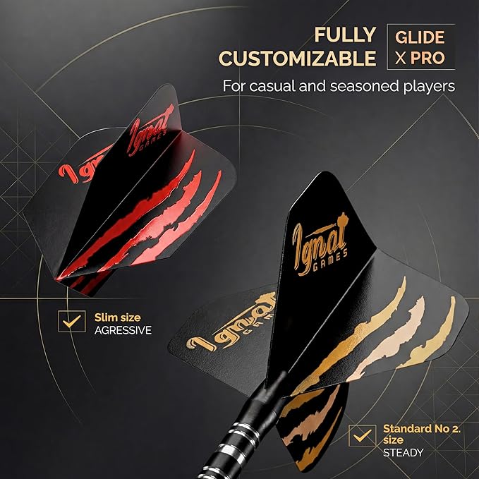 IgnatGames Steel Tip Dart Set - Brass Barrels with Tempered Steel Points, Aluminum Shafts, 16 GlideXPro Flights (Standard No. 2 + Slim), Accessories, Giftable Case
