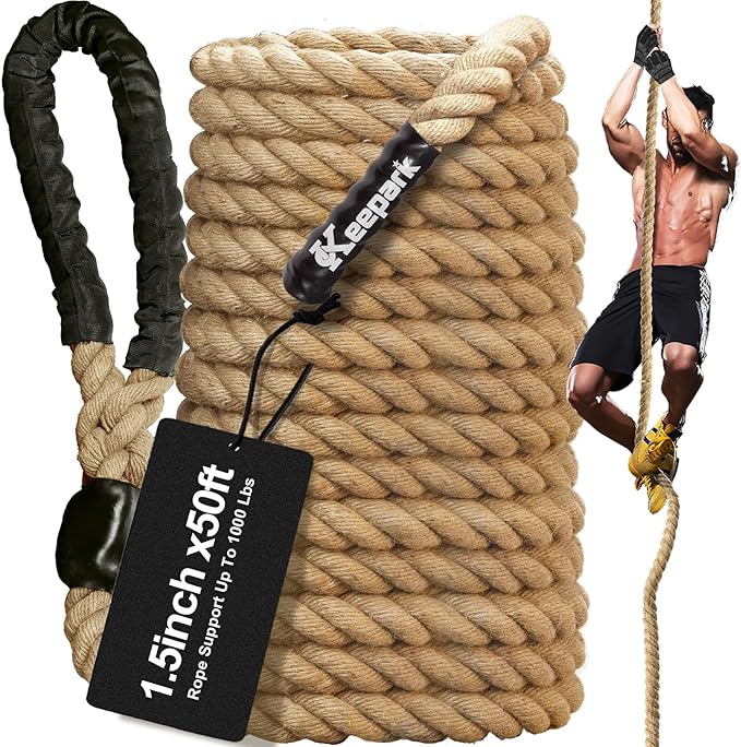 Climbing Rope Gym Exercise Ropes - 1.5 Inch Diameter 10FT 15FT 20FT 25FT 30FT 35FT 40FT 50FT Climb Rope for Fitness & Strength Training, Workout Climbing Rope for Adults Kids Home Indoor or Outdoor