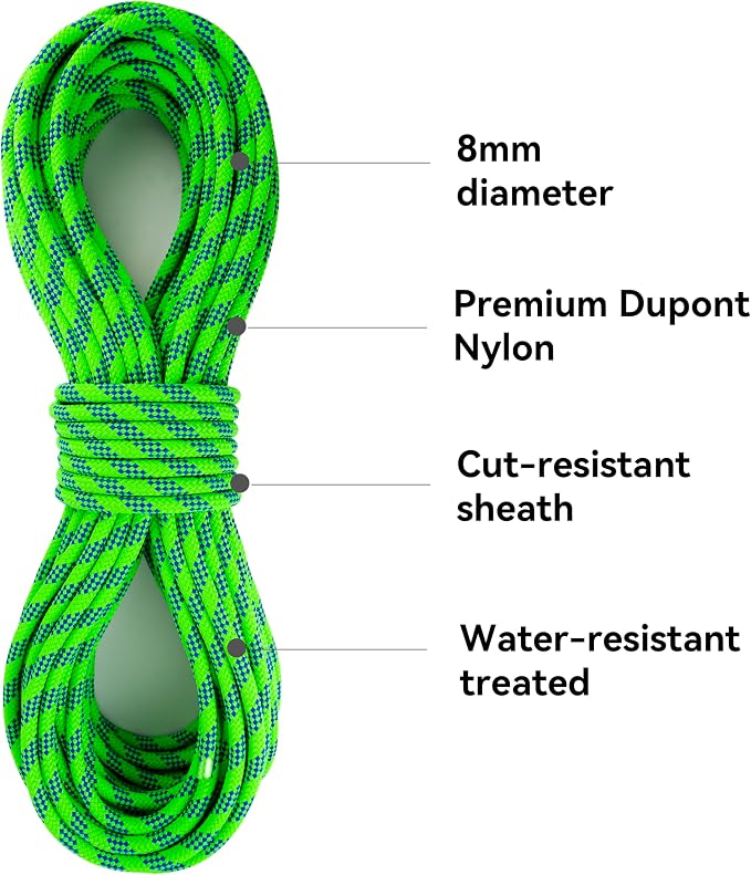 SEAMUS 8mm Prusik Accessory Cord 30M (100ft) UIAA Rock Climbing Rope 14Kn High Tensile Strength Rock Climbing Accessories Cord Double Braid Nylon Cord for Mountain Tree Climbing,Fire Rescue