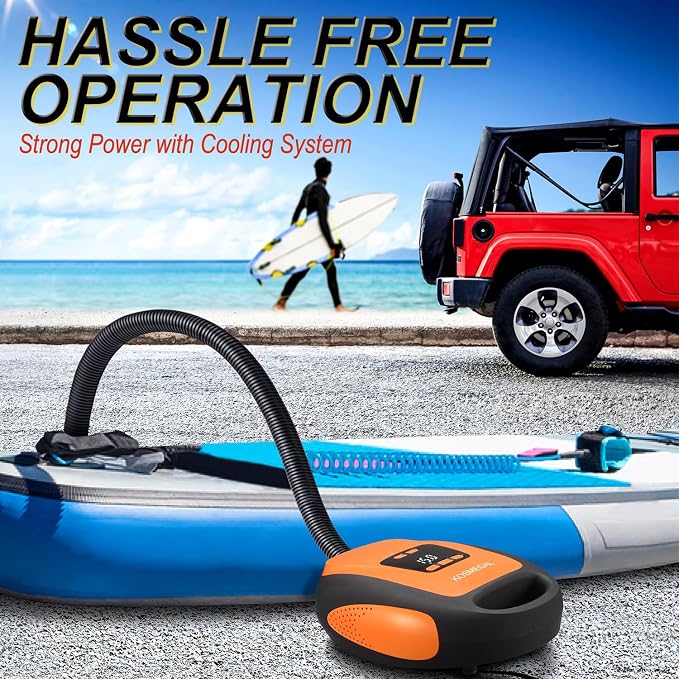 kosmegal Paddle Board Pump Electric Portable, SUP Pump for Paddleboard, 20PSI Air Compressor with Auto-Off, Deflation Function for Inflatables, Kayaks and Boats