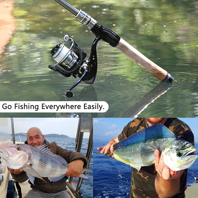 Fishing Pole Combo 2PCS Carbon Fiber Fishing Rod and Aluminum Reel Combos with Carrier Bag Sea Saltwater Freshwater Fishing Rod Reel Kit